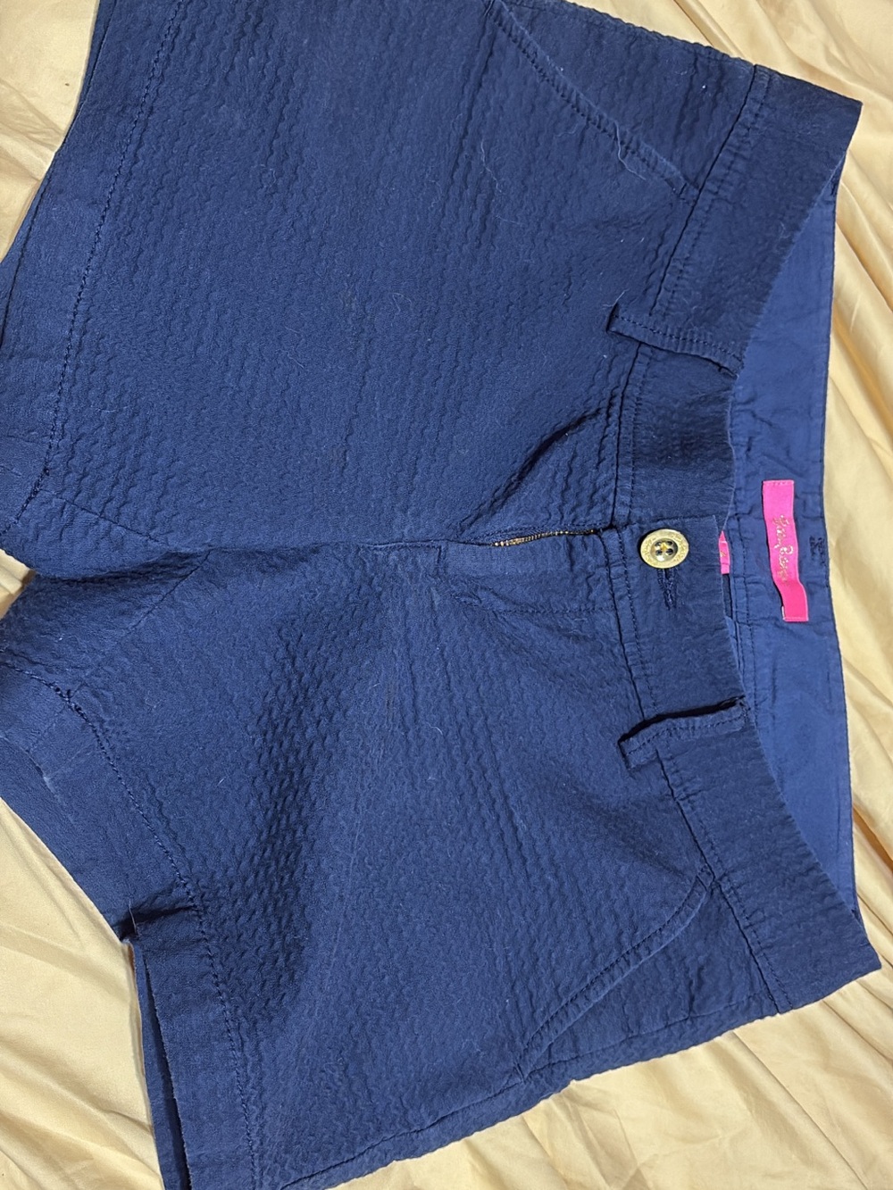 Lilly Pulitzer Navy Textured Cotton Blend Shorts